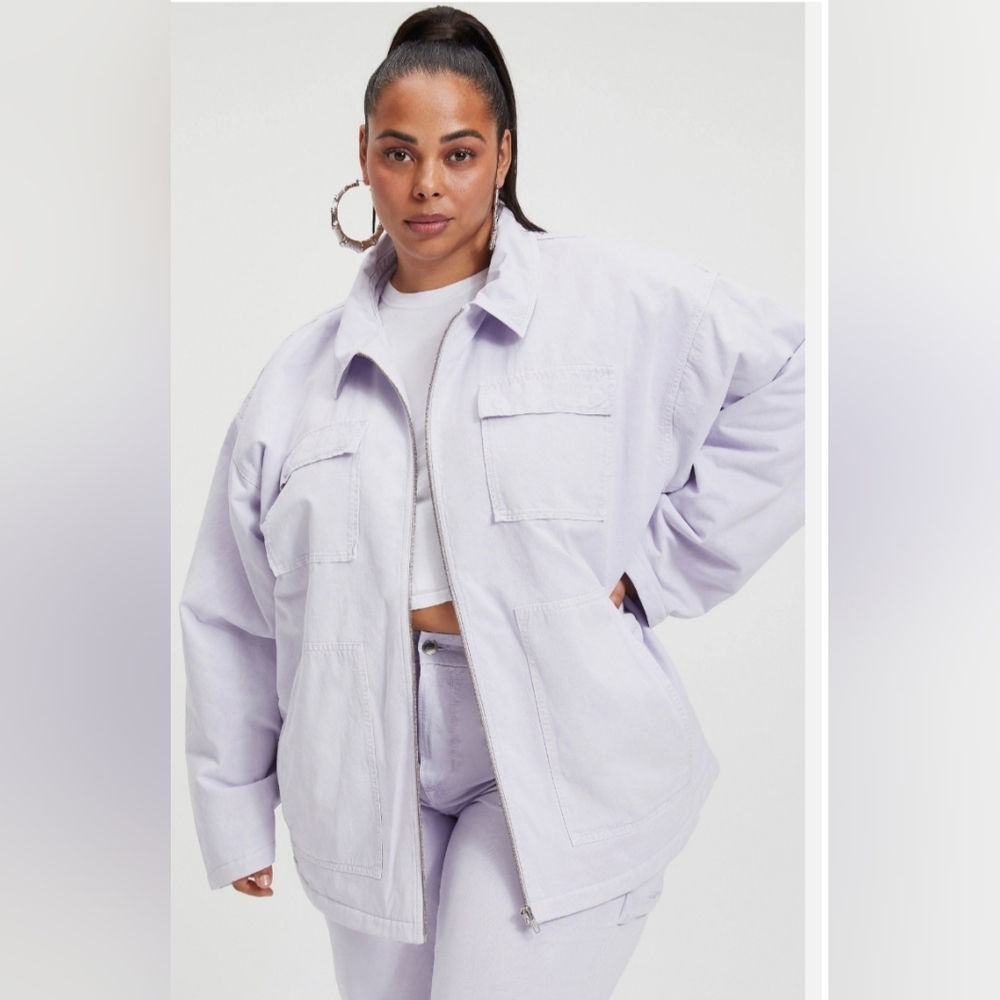 NWT Good American Zip Chore Jacket,  Size 4(XL) Color Lilac Mist.